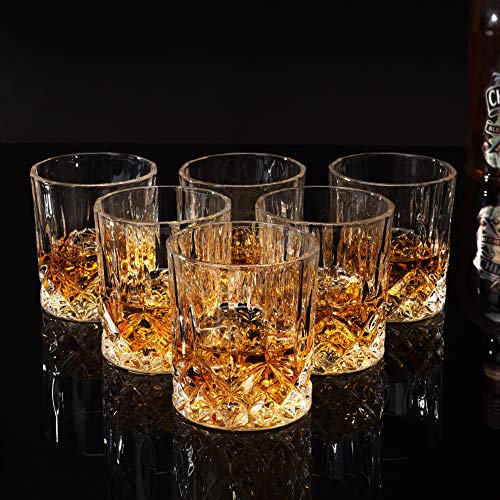 Set of 6 Whiskey Glasses - Elegant Crystal Liquor Tumbler for Scotch, Rum & More