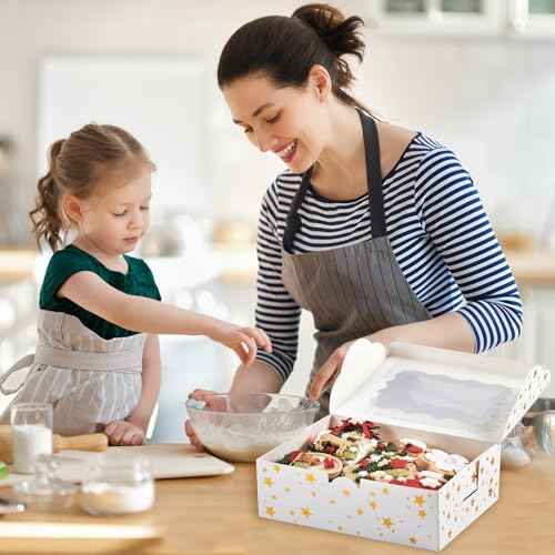 10pcs Christmas Cookie Boxes with Window£¬8x6x2.5in Bakery Boxes for Cookies, Xmas Gold Foil Star Treat Boxes for Gift Giving£¬Cookie Tins Pastry Dessert Cupcakes Candy Donut Packaging