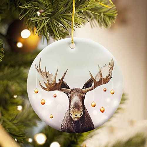 Rustic Moose Christmas Ceramic Ornament - Perfect Holiday Keepsake for Tree Decoration Unique for Grandparents, Parents & Friends