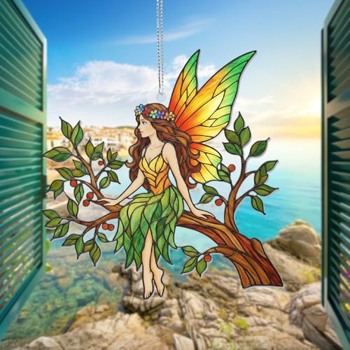 MeMate Fairy Keepsakes B06 Acrylic Christmas Ornament with Stained Glass Effect - Window Hanging Suncatcher for Girls & Fairy Lovers
