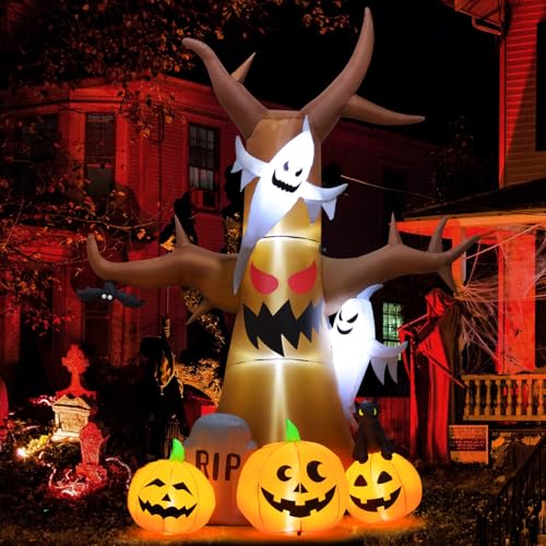 12 Ft Halloween Inflatable Tree with Pumpkins Ghosts and LED Lights Outdoor Decor