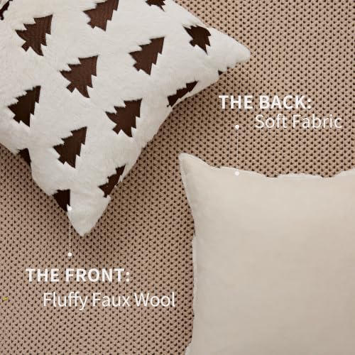 Allorry Christmas Pillow Covers 18x18 Inches Pack of 2 Beige Plush Holiday Decor