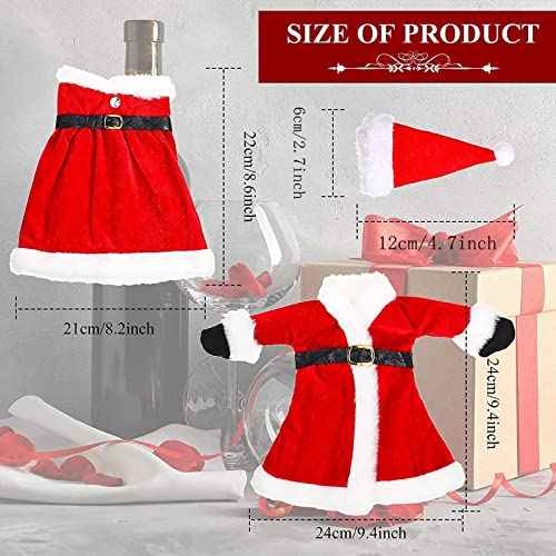 Irenare 2 Sets Christmas Santa Wine Bottle Covers and Mini Santas Hats Decoration Knitted Sweater Santa Claus Bottle Decorative Gifts for Wine Bottles Xmas Party Favors Supplies