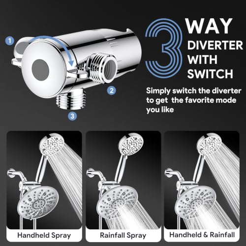 FEELSO Chrome Handheld Shower Head & Rain Shower Combo - 8-Inch High Pressure Dual-Head System