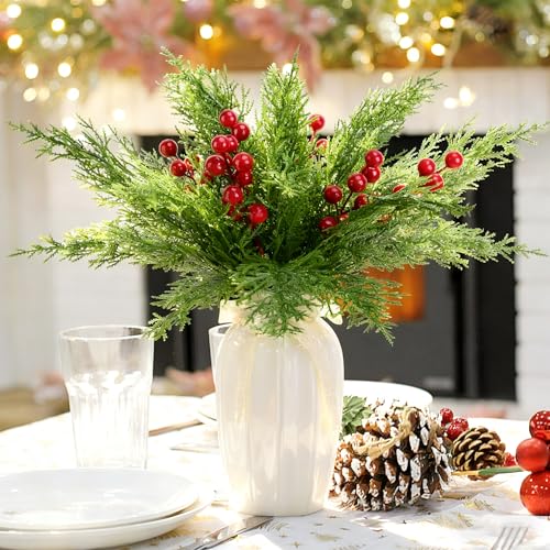Purple Star 30 Pcs Christmas 3D Artificial Pine Branches & Berries Set - Style B