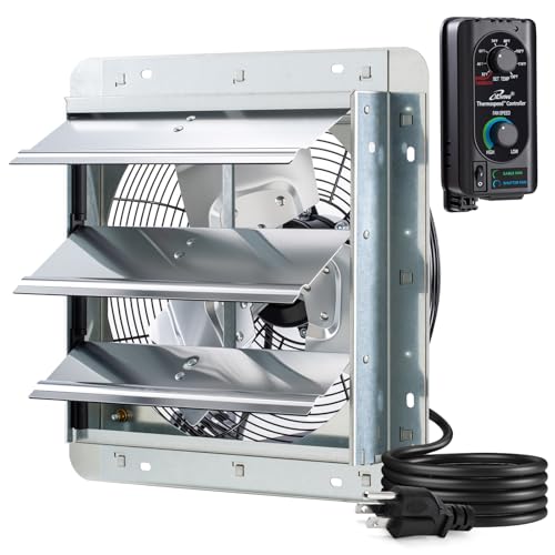12-Inch Wall Mounted Shutter Exhaust Fan with Thermostat & Variable Speed - 960 CFM