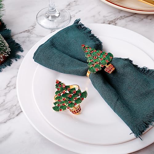 LogHog Christmas Tree Napkin Rings A-Xmas Tree Set of 6 Festive Holiday Table Decor