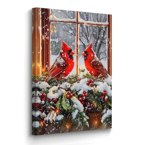 BJYCHG Red Cardinal Wall Art Canvas - Winter Bird Decor, 20x16 Inches