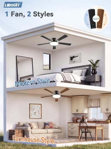Black 52 Inch LEDIARY Ceiling Fan with Lights Remote & App Control