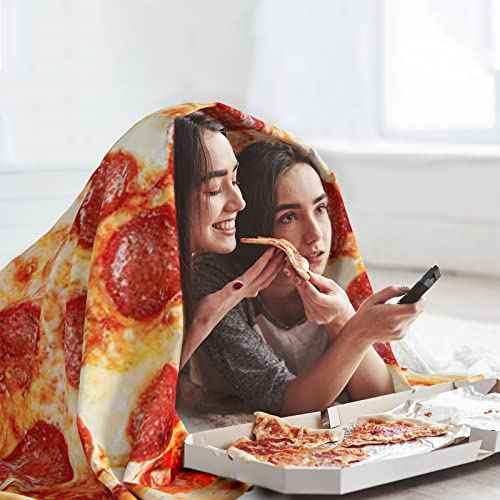 QiyI Pizza Blanket for Adults Kids, 2.0 Double Sided Giant Food Throw Blanket, Funny Pizza Gifts, Thanksgiving Christmas Novelty Round Taco Blankets, Warm Soft Tortilla Blanket 60" in Diameter, Red