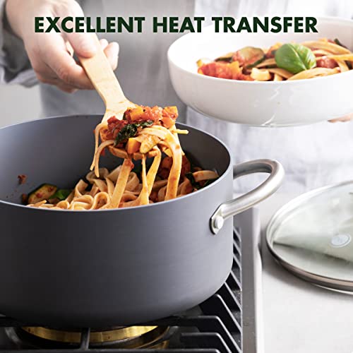 GreenPan Lima 5.2QT Nonstick Stock Pot with Glass Lid - Gray, PFAS-Free Ceramic, Oven Safe