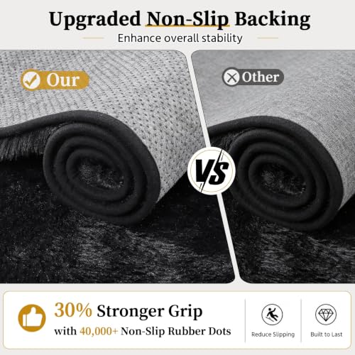 Black 8x10 Shag Area Rug - Ultra Soft Washable Modern Carpet for Living Room & Bedroom