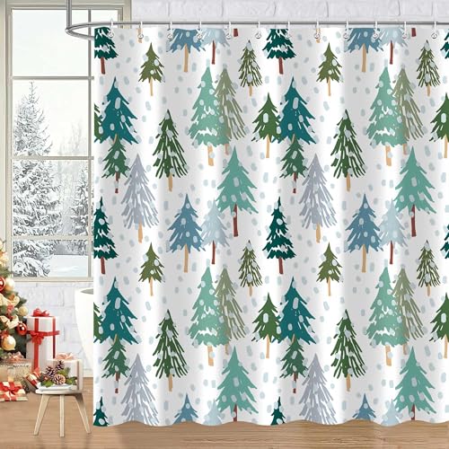 PAOPOED Christmas Pine Tree Shower Curtain 72x72 Inches Holiday Bathroom Decor