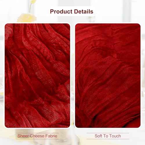 1 Pack Burgundy Cheesecloth Table Runner 35x120 Inch 10Ft Rustic Gauze Cheese Cloth Table Runner Sheer Cheesecloth Table Runners for Wedding Party Bridal Shower Decoration