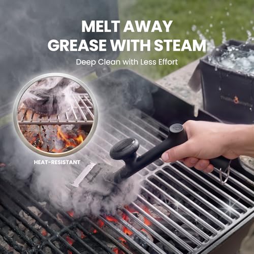 ThermoMaven Black 3-Pack Bristle-Free BBQ Grill Brush with Steam Cleaner & Replaceable Heads