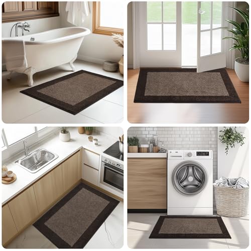 Brown Runner Rug 32x84 Inches Non-Slip Kitchen & Hallway Floor Mat
