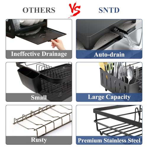 Dish Drying Rack for Kitchen Countertop - Black, 16.7 x 11.8 inches, Large Capacity
