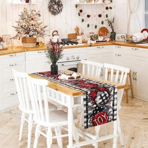 Heirloom Haven White and Black Buffalo Plaid Christmas Balls Table Runner 13x72 Inches Winter Decor