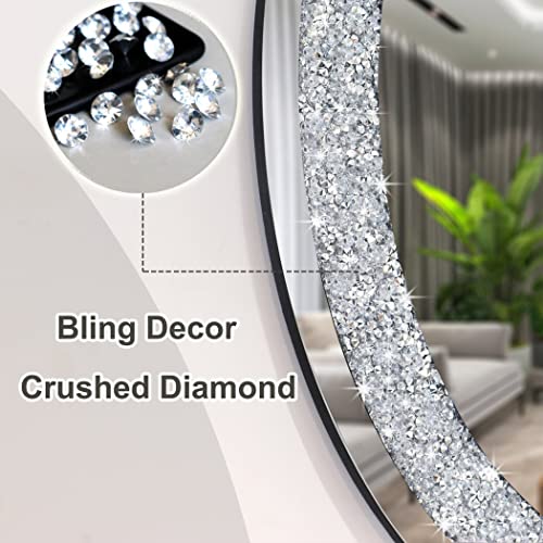 Oval Silver Mirror with Crushed Diamond Bling Wall Decor 32"L x 24"W - Frameless Glam Mirror
