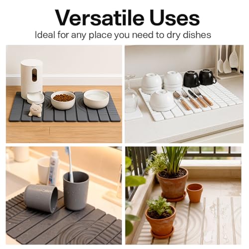 White Stone Drying Mat for Kitchen Counter - 23.62 x 15.35 Inches, Absorbent & Collapsible