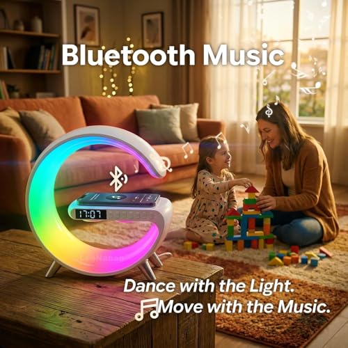 White 5-in-1 LED Table Lamp with Wireless Charging & Bluetooth Speaker