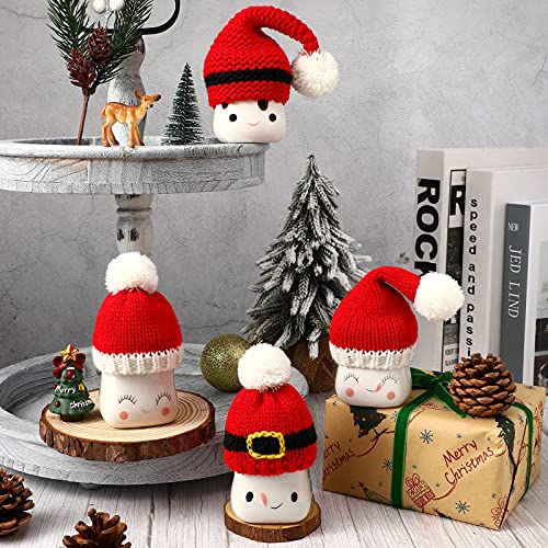 4 Pieces Christmas Marshmallow Mug Hat Mini Xmas Crochet Hat Cute Tired Tray Decors Red Xmas Knitted Hats Small Coffee Mug Topper for Christmas Farmhouse Home Kitchen Office Coffee Decorations