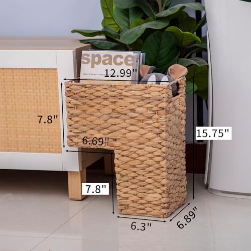 Water Hyacinth Stair Basket with Handles - Handmade Woven Storage for Carpeted & Wooden Stairs