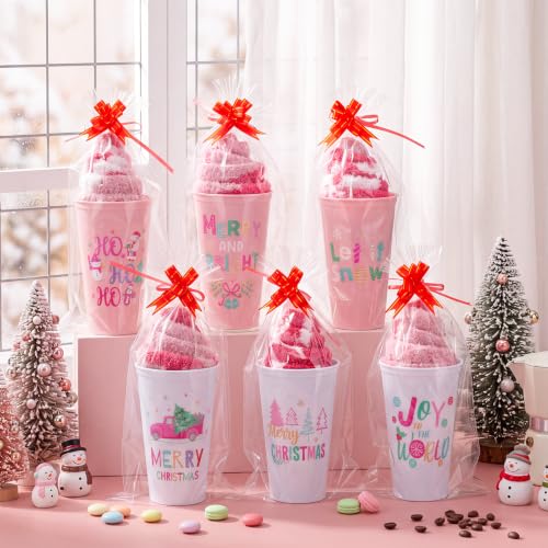 Pink Christmas Gift Set with Cups Socks Bows - Vesici 12 Pack