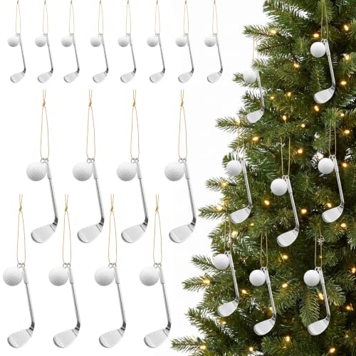 Golf Christmas Ornaments Set - White Golf Balls & Pins for Holiday Decor
