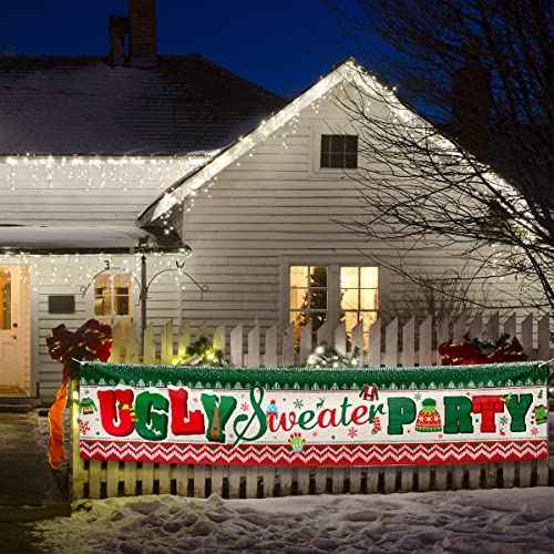 Ugly Sweater Party Decorations-Ugly Christmas Sweater Yard Sign Banner,Large Ugly Sweater Background Banner for Winter 2022 Xmas Supplies
