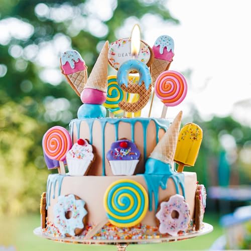 2nd Birthday Candle Sweet Ice Cream Number 2 Candle for Birthday Cake Women 2nd Birthday Party Candle Macaron Cake Decoration Birthday Candle Macaron Donut Party Decorations for Birthday