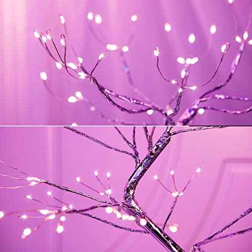 20" 108LED Purple Bonsai Tree lamp Artificial Tree Indoor Decor USB/Battery-Powered Touch Switch Lights for Friends Christmas/Hallowmas/Thanksgiving Day Wedding Party Decorations