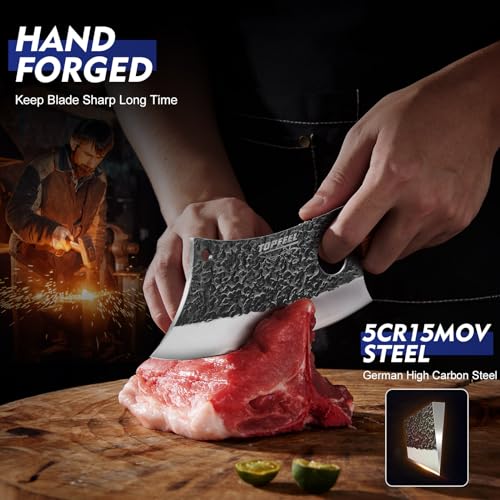 Topfeel 3-Piece Hand Forged Viking Meat Cleaver Knife Set with Chef & Utility Knives