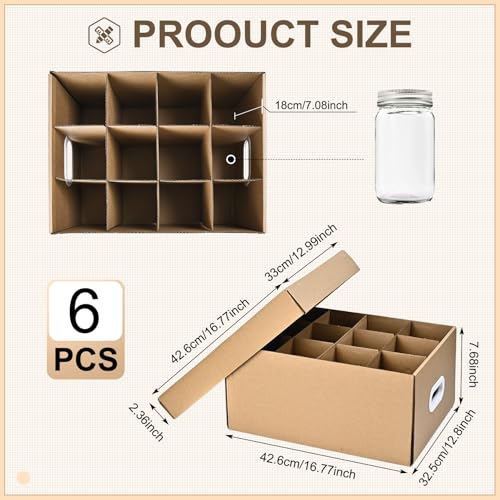 6 Pcs Mason Jar Storage Boxes for 32 oz Canning Jars, 12 Cells Each - Wide & Regular Mouth