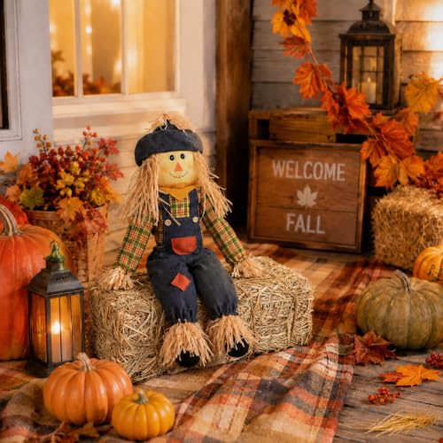 PJT Medium Natural Straw Hay Bale 16x8x6 in Fall Halloween Decor, Authentic Harvest Look