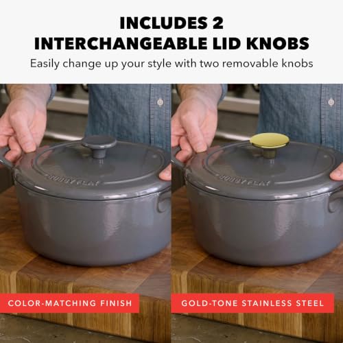 GreenPan x Bobby Flay 5.5QT Enameled Cast Iron Dutch Oven Slate Gray - Versatile Cookware with Removable Knob