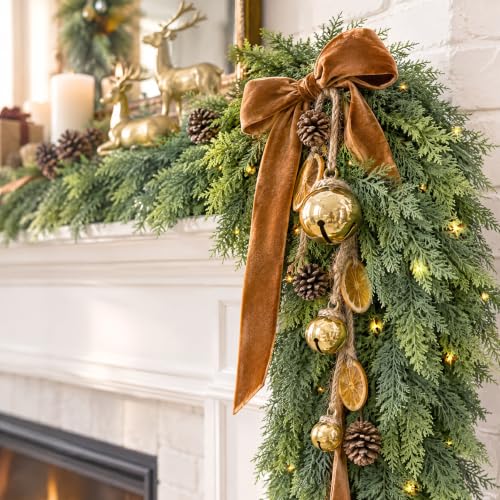 KAI-ROAD 6Ft Prelit Christmas Cedar Garland with Lights 2 Pack Real Touch Decor
