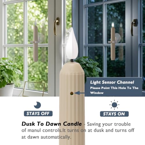 Homemory 6-Piece LED Window Candles with Sensor Dusk to Dawn, Flameless Taper Lights with Suction Cups, Battery Operated Christmas Decor