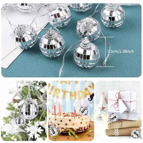 12PCS Mini Disco Balls,1.2" Silver Small Disco Balls Hanging for Party Decoration, Christmas Party Decorations Wedding Birthday Party Ornaments