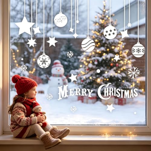 ELFPOEME Christmas Window Clings - Snowflake Xmas Ball Decorations, Holiday Party Large Window Stickers, Winter Wonderland Decals, Christmas Ball Variant