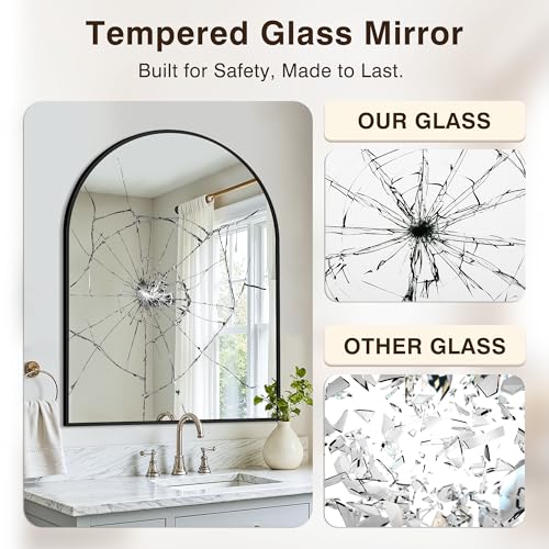 LAWADA Black Arched Bathroom Vanity Mirror 40x30 inches Over Sink