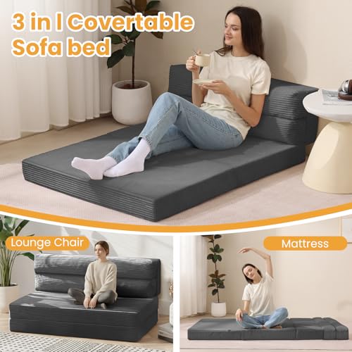 Grey 3-in-1 Folding Mattress Twin Sofa Bed Floor Couch Lounge Sleeper