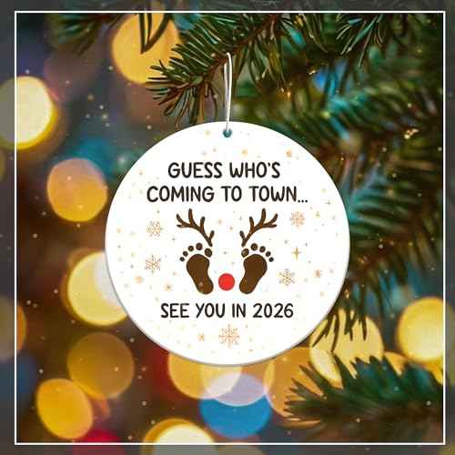 Baby Announcement Ornament 2026, 2 Side Printed Acrylic Ornaments, Baby Coming 2026 Ornaments, Pregnancy Announcement Ornament, Pregnancy Gifts for Expecting Mom, New Born Baby Girls Gift