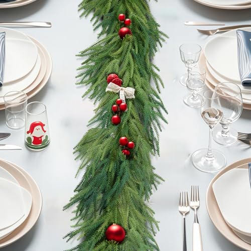 Nazano 12FT Norfolk Pine Christmas Garland – Green, 2-Pack, Indoor Mantel & Stair Decor