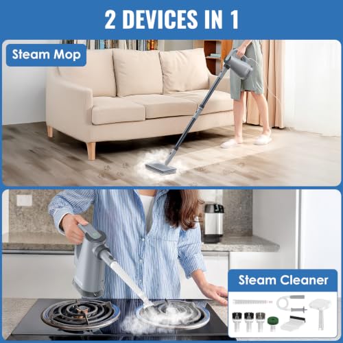 FEPPO Soft Gray Steam Mop & Detachable Handheld Steam Cleaner for Home & Floor
