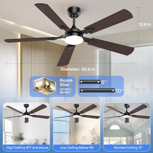 Crazypai Black 52-Inch Modern Ceiling Fan with Lights and Reversible Blades