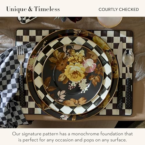 Cork-Back Placemat Set - Black and White Courtly Check, Elegant Table Decor, 4 pcs
