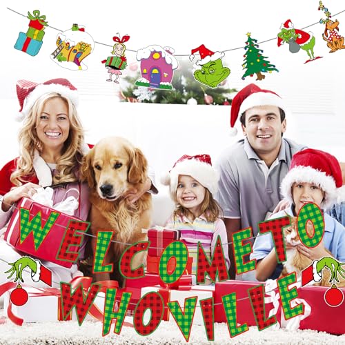 Welcome to Whoville Red and Green Christmas Banner - Merry Christmas Party Decorations, Whoville Sign, Xmas Decor