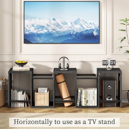 Black Light Black Oak 6-Tier S-Shaped Geometric Bookcase - Modern Display Shelf