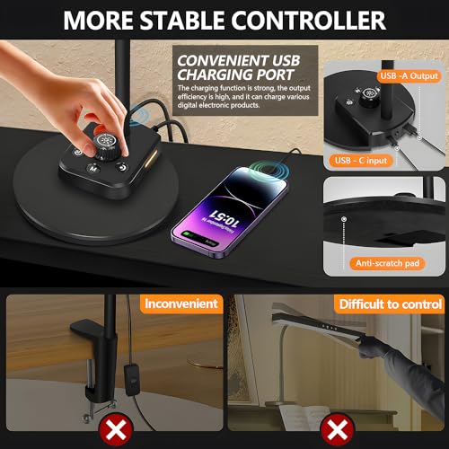 Round Piano Light with Adjustable Gooseneck - LED Music Stand Lamp, Auto-Off Timer, 5 Color Modes, USB Charging